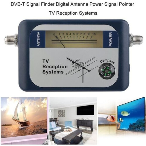Digital antenna feed signal pointer, DVB-T signal search, TV reception systems
