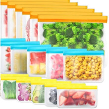 Reusable Food Freezer Bags, 12pcs BPA-Free Silicone Food Bags, Leak-Proof, Eco-Friendly PEVA - ECTEATOY