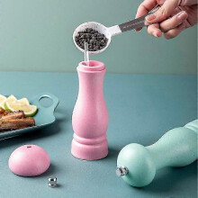 (Pink- Light Ocean Blue  Color) Oak Wood Salt Pepper Grinder Adjustable Coarseness Refillable
