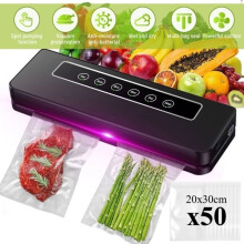 Vacuum Sealer - Vacuum Packer - 6 Modes - 65 KPa 3000 R - UV Disinfection - LED Indicators - with 50 Bags - 20 30 cm (Black)