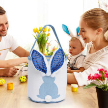 Cute Easter Bunny Basket, Easter Baskets with LED Colorful Lighted Bunny Ears Cotton Bunny Basket Egg Hunt Bag for Storing Eggs