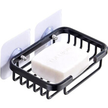 Self-adhesive wall-mounted soap dish, black soap holder, draining soap dish, aluminum soap box, no drilling required