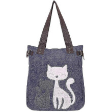 (Navy blue) Women's Shoulder Bag Canvas Tote Bag Handbag Cute Cats Bag (red)