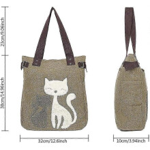 (khaki) Women's Shoulder Bag Canvas Tote Bag Handbag Cute Cats Bag (red)