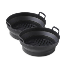 Tower Set of 2 Round Foldable Silicone Trays, Black, T843090