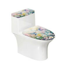 Hummingbirds Daisies Polyester Toilet Seat Cover – Stretch Fit, Machine Washable, 17"x21", Elastic Installation