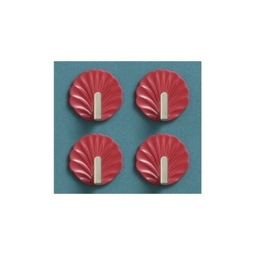 4 Seashell-Shaped Wall Hooks - Red, Cute Shaped Wall Hooks, Self-Adhesive Bag Hanging Hooks