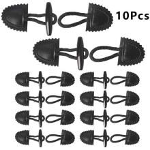 Sewing Buttons - Handmade - Leather Rocking Horn - 10 Pairs - Black - 14 x 4 cm