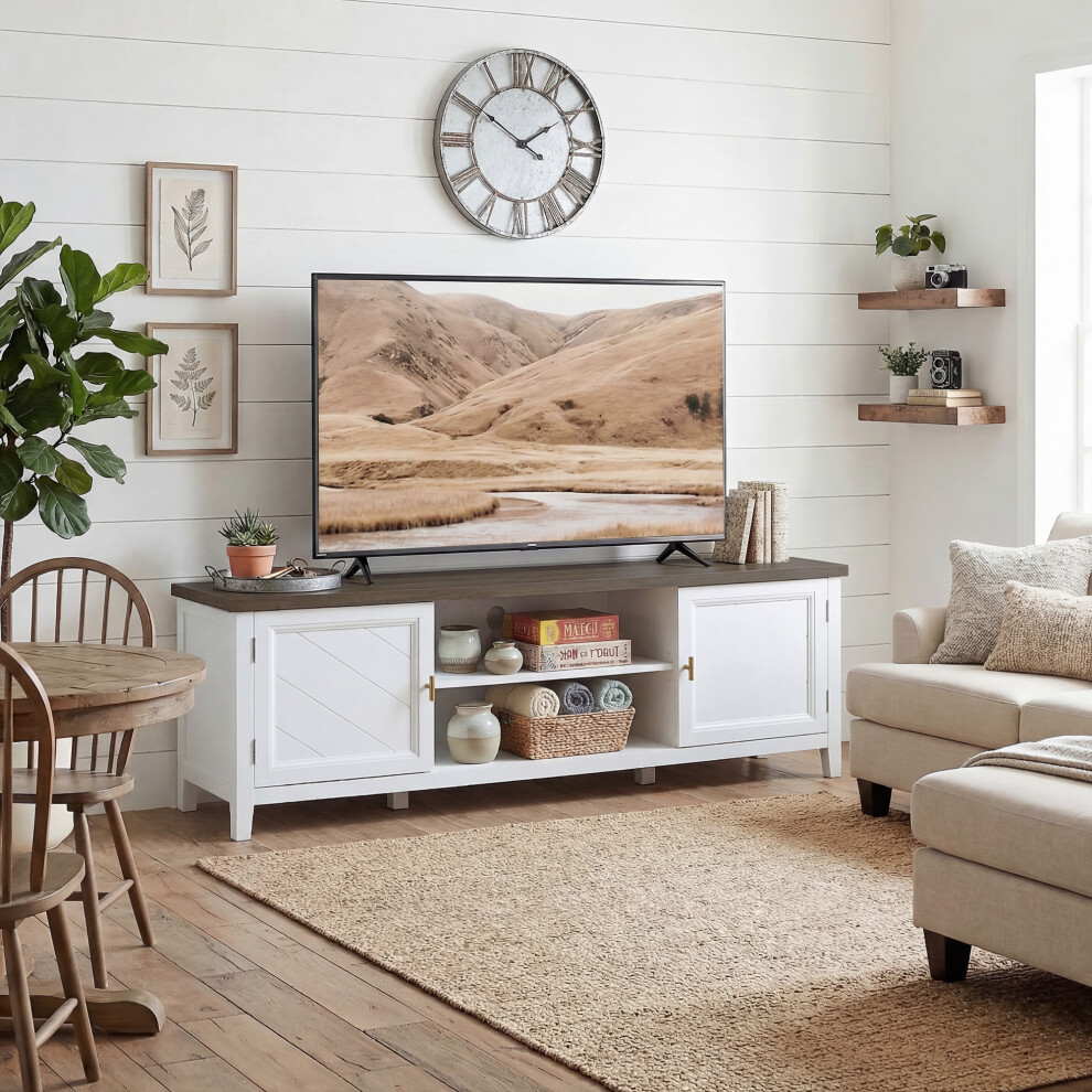 Homcom Farmhouse Tv Unit For Tvs Up To 42 Inch, Entertainment Centre, White