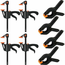 One-hand clamps and spring clamps, 8-piece clamping tool set for fastening in multiple colors, Large
