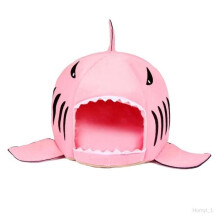 Pet Bed - Shark - Soft and Washable Velvet Sleeping Nest - White/Blue - Rectangular