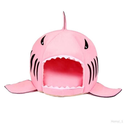 Pet Bed - Shark - Soft and Washable Velvet Sleeping Nest - White/Blue - Rectangular