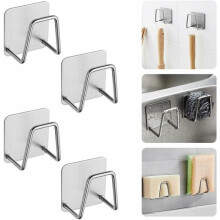 PCS Self-Adhesive Stainless Steel Sponge Holder 5 x 5 x 3.2cm Silver Kitchen Sink Sponge Holder Hook Adhesive Sticker