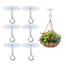 Satiskid Set of 6 Self-Adhesive Ceiling Hooks - With Safety Features - No Drilling Required - Heavy Duty, For Hanging Plants and