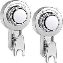 Set of 2 Powerful Vacuum Suction Cup Hooks, Towel Hooks, Bathroom Wall-Mounted Suction Cup Hooks (Silver)