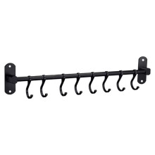 Aluminum Kitchen Rail, 50cm Wall-Mounted Kitchen Utensil Holder with 8 Hooks and 2 Screws, Black
