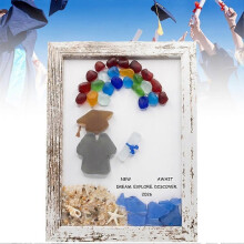 Sea Glass Graduation Art Frame - Class 2026 Cap Diploma Rainbow Beach Decor