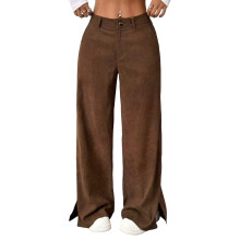 Corduroy Pants for Women Pull On Straight Leg Slacks-Coffee XL