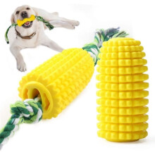 Dog Toy, Sturdy Dog Toy, Rubber Dog Chew Toy with Rope, Corn-Shaped Dog Toothbrush