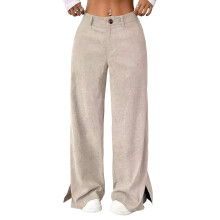 Corduroy Pants for Women Pull On Straight Leg Slacks-Apricot XL