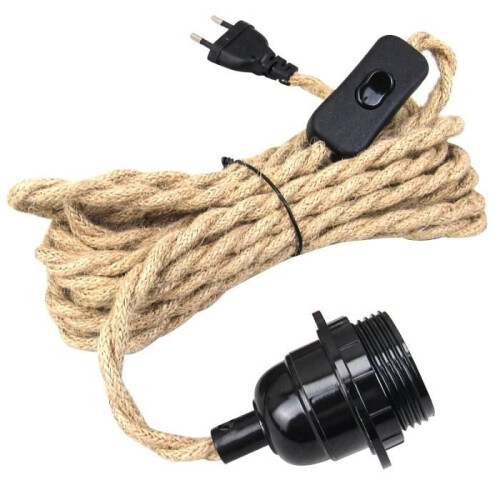 Hemp Rope Chandelier Cable 4.5m, Socket Switch with Wire Cable Bulb, DIY Pendant Light Creative Lamp