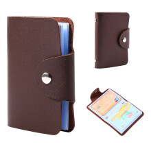 PU Leather Business Card Case Brown 24 Slots