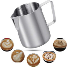 350ml Milk Jug 304 Stainless Steel Milk Pitcher with Graduated Engraving Inside for Frothing Milk, Cappuccinos, A18