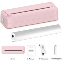 A4 Thermal Printer, Portable A4 Wireless Bluetooth BT PhotoPridite Thermal Printer 210mm for Home Office Study School - Pink