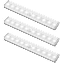 3-Piece Motion Sensor Light Set, 10 LED Closet Lights, Night Lights, Staircase Lights - Cool White
