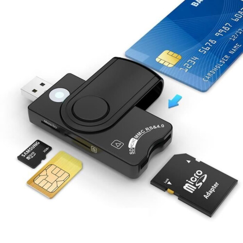 4-in-1 SIM Card Reader, Micro SD Chip for DOD Common Access CAC/SIM/ID/IC Bank, Compatible with Windows/Vista