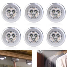 Set of 6 LED Spot Lamps, Adhesive Night Lights, Powered by 3 Batteries