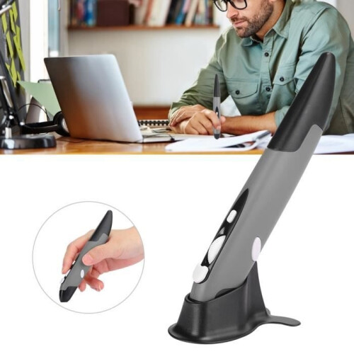 2.4G Wireless Mouse USB Computer Stylus PC Parts Innovative Vertical Pen Type Customizable (Grey PR-03)