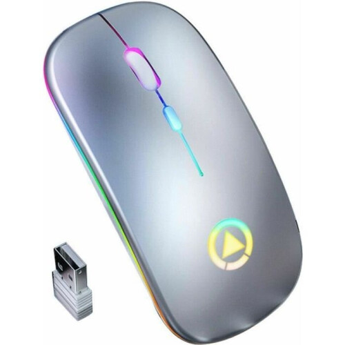 YINDIAO Wireless Rechargeable Silent Mouse with LED Backlight, Cute Portable Mini Mouse Works for PC Computers, Silver