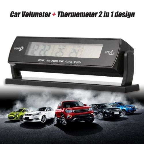 Automatic Car Thermometer 12V 24V 2 in 1 Car Voltage Meter Clock - YIG