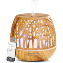400ml Essential Oil Diffuser, BPA-Free Ultrasonic Remote Control with 3-Color LED Light and Timer - Wood Color
