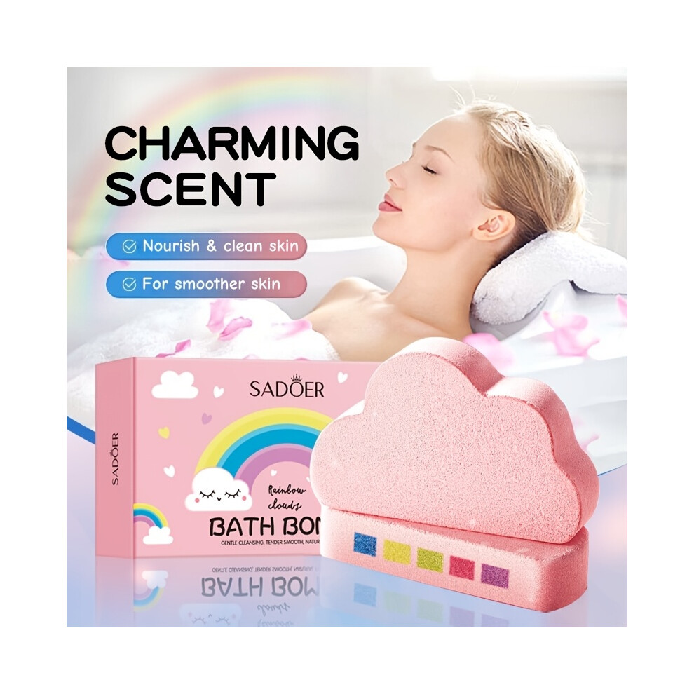 Pink Rainbow Cloud Bath Bomb: Gentle Soak For Soft Skin, Sensory Rich Colored Foam, Fragrant Aromatic Bath. Luxury Home