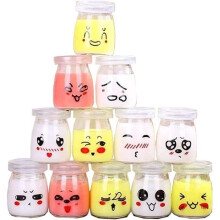 12 Pcs Glass Yogurt Jars with Airtight Lids, Small Emoji Yogurt Pot for Cookeo, Homemade Yogurt (100ml)