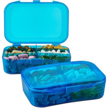 2-Piece Portable 6-Compartment Reminder Box for your pills, medications, supplements, vitamins, and fish oils
