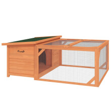 Jaula exterior para animales pequeños con corral, bandeja base extraíble, resistente a la intemperie, verde + natural
