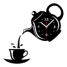 3D Teapot Coffee Cup Acrylic Creative DIY Wall Clocks Decorative Kitchen Wall Clocks