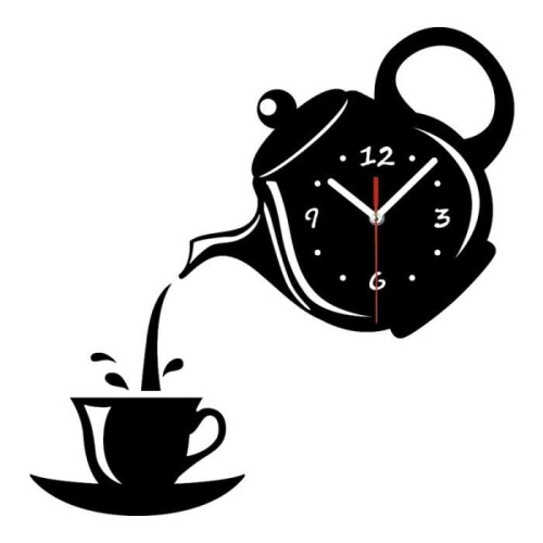 3D Teapot Coffee Cup Acrylic Creative DIY Wall Clocks Decorative Kitchen Wall Clocks
