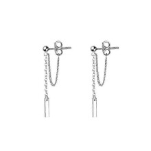 Minimalist Bar Earrings with Chain Dangle Earrings 925 Sterling Silver Stud