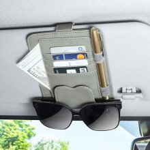 PU Car Glasses Holder Sun Visor Mount with Pen Rings and Card Slots, Multiple Colors, LARGEIGHT