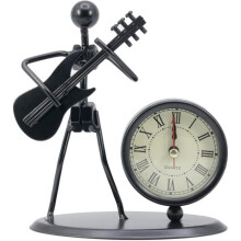 Clock - Vintage - Metal - Black - Guitar Figurine - Desk Decoration