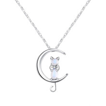 Women Moonstone Cat Pendant Chain Necklace Copper Jewellery