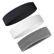 Set of 3 anti-perspirant headbands for men and women, sports headband, made of terry cotton for gym, tennis, running.