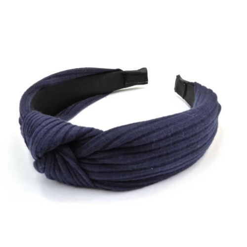 Pleated fabric bow headband, 5.5cm, plain navy blue - RC004894
