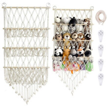 Hanging toy basket, plush toy storage net with wooden beads (hanging basket for plush toys)