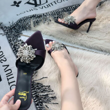 (Purple stiletto heels, 6cm43) Rhinestone Stunning High Heel Slide Sandals, Premium Non-Tiring Pointed Toe High Heels for Women