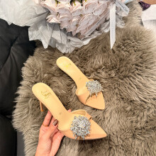 (Nude stiletto heels, 8cm, 41cm) Rhinestone Stunning High Heel Slide Sandals, Premium Non-Tiring Pointed Toe High Heels for Women